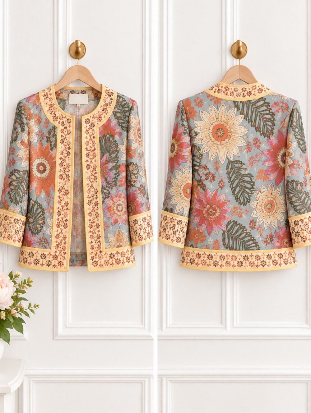 Ku De Ta Floral Maxi Dress Jacket Set Beaded Sequin Shell Boho | Size Large - Picture 8 of 11